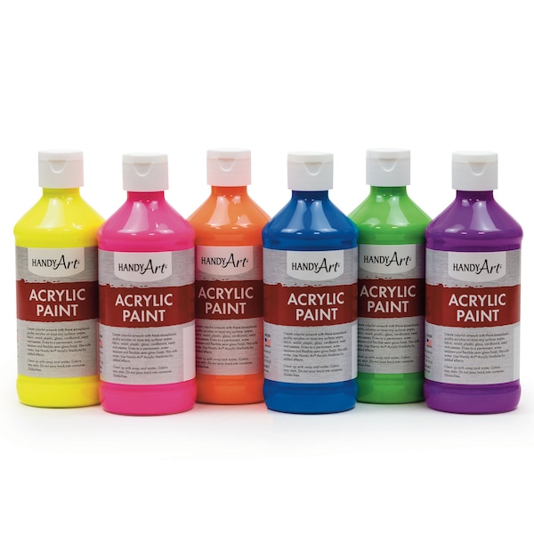 Acrylic Paint, 8 oz., 6 Fluorescent Colors